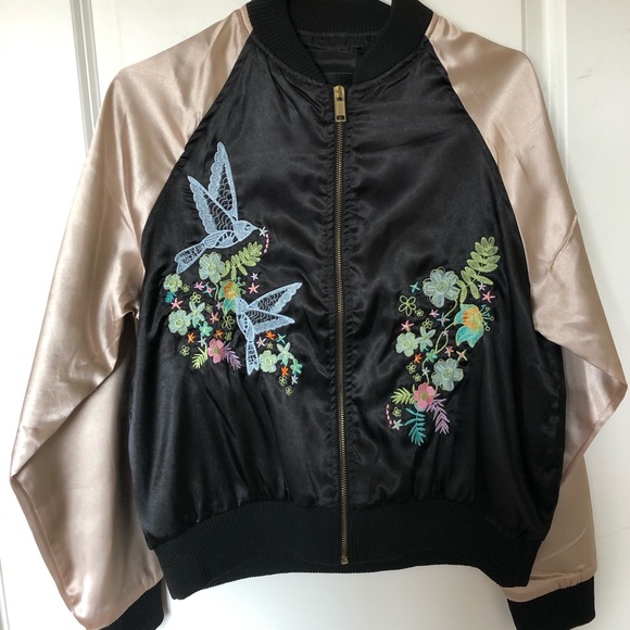 Leather Bomber Jacket with Embroidery - Picture 1 of 2